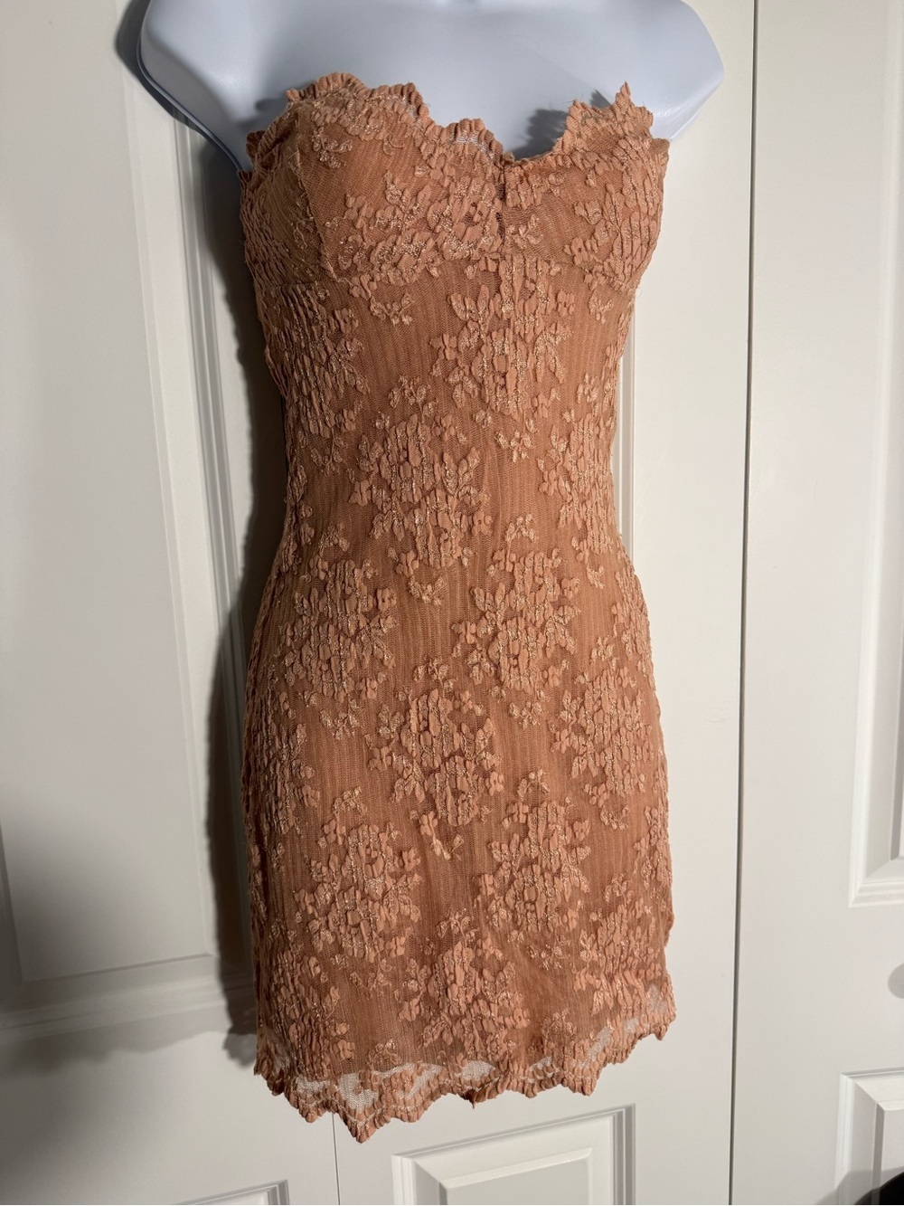 Free People Strapless Lace Bodycon Dress in Peach